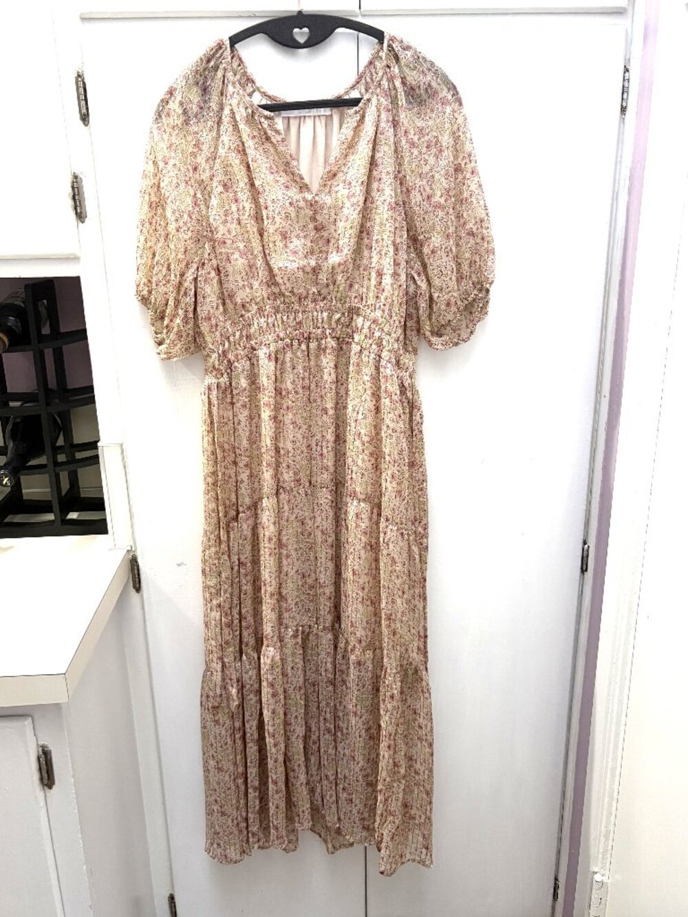 ASTR The Label Floral Tiered Maxi Dress Puff Sleeve Size Large
